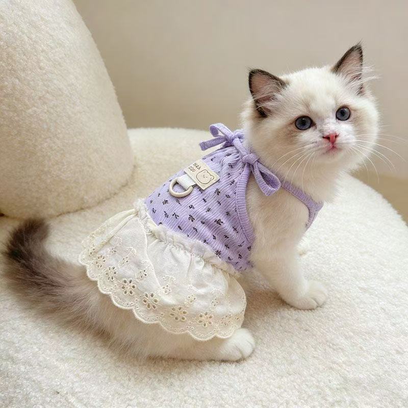 O Corner GAUN TALI BAJU KUCING TIPIS MOTIF BUNGA BISA DIPASANG TALI TARIK COCOK UNTUK KUCING KITTEN 