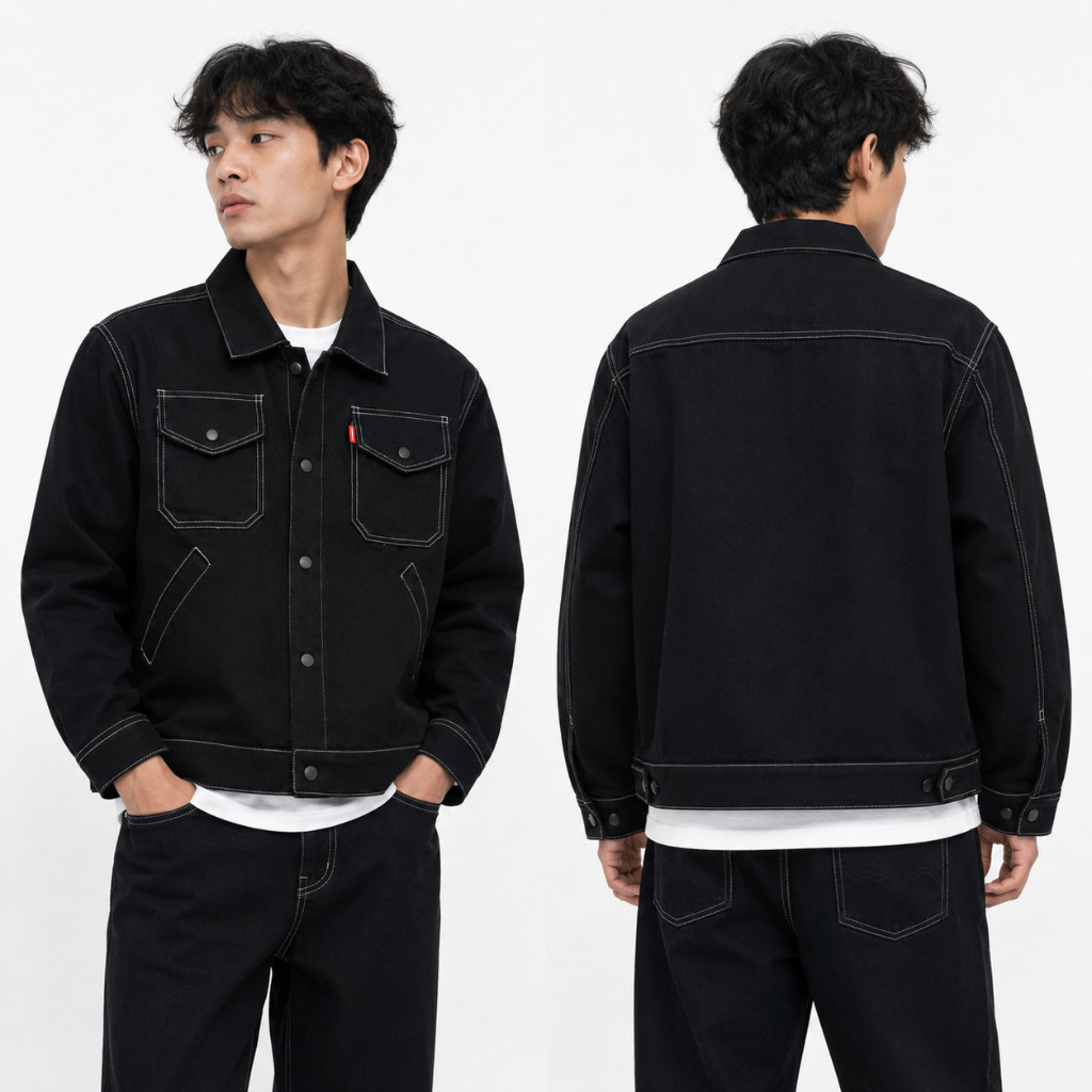 Work Jacket Oversize Classic Vibe - Boxy Work Jacket Raw Polos - Hippie Black