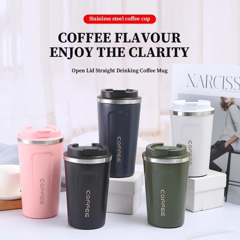 Thermos Mug Coffee Cup Stainlees Steel Logo Tulisan Tahan Panas Dan Dingin Aneka Warna