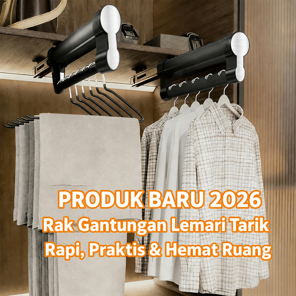 Gantungan Baju Tarik Rak Rel Gantungan Celana Teleskopik Batang Rel Pants Rack Pakaian Tarik Rak Rel