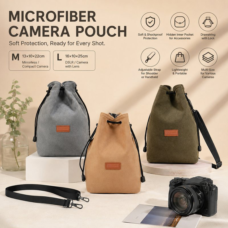 Tas kamera kecil Pouch lensa kamera Bahan beludru melindungi kamera - Kompatibel dengan Canon, Nikon