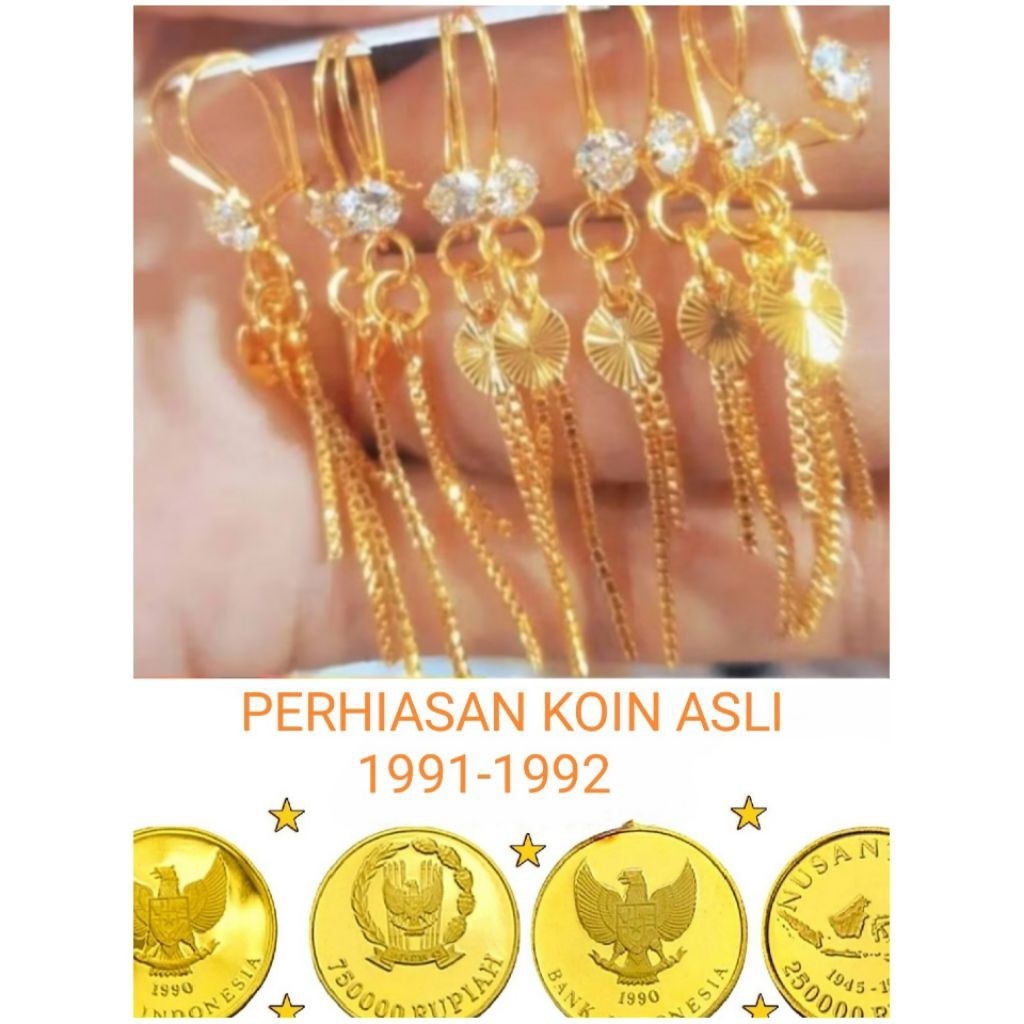 ANTING KOIN ASLI 1991WARNA EMAS 24 ANTING DEASY LOVE JURAI GOLD  ANTI KARAT DAN LUNTUR