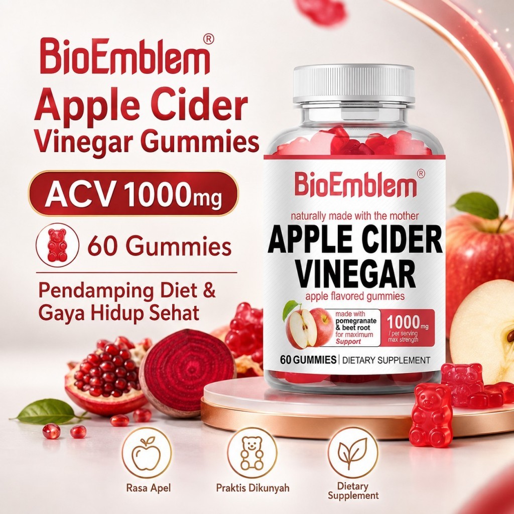 BioEmblem Apple Cider Vinegar Gummies 1000mg 60pcs Rasa Apel ACV Gummies Bantu Diet & Gaya Hidup Seh