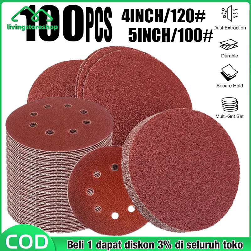 100 lembar  Amplas Bulat Velcro 4" Inch / 5" Inch Grid 40 60 80 100 120 150 180 220 240 320 400