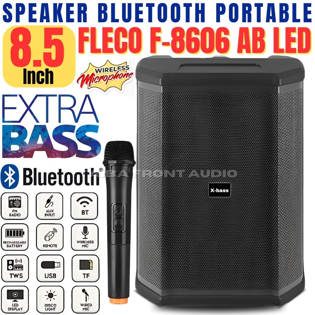 PROMO SERBA COD Speaker Aktif Super Bass Bluetooth Karaoke FLECO F-8606 LED AB GRATIS MIC WIRELESS K