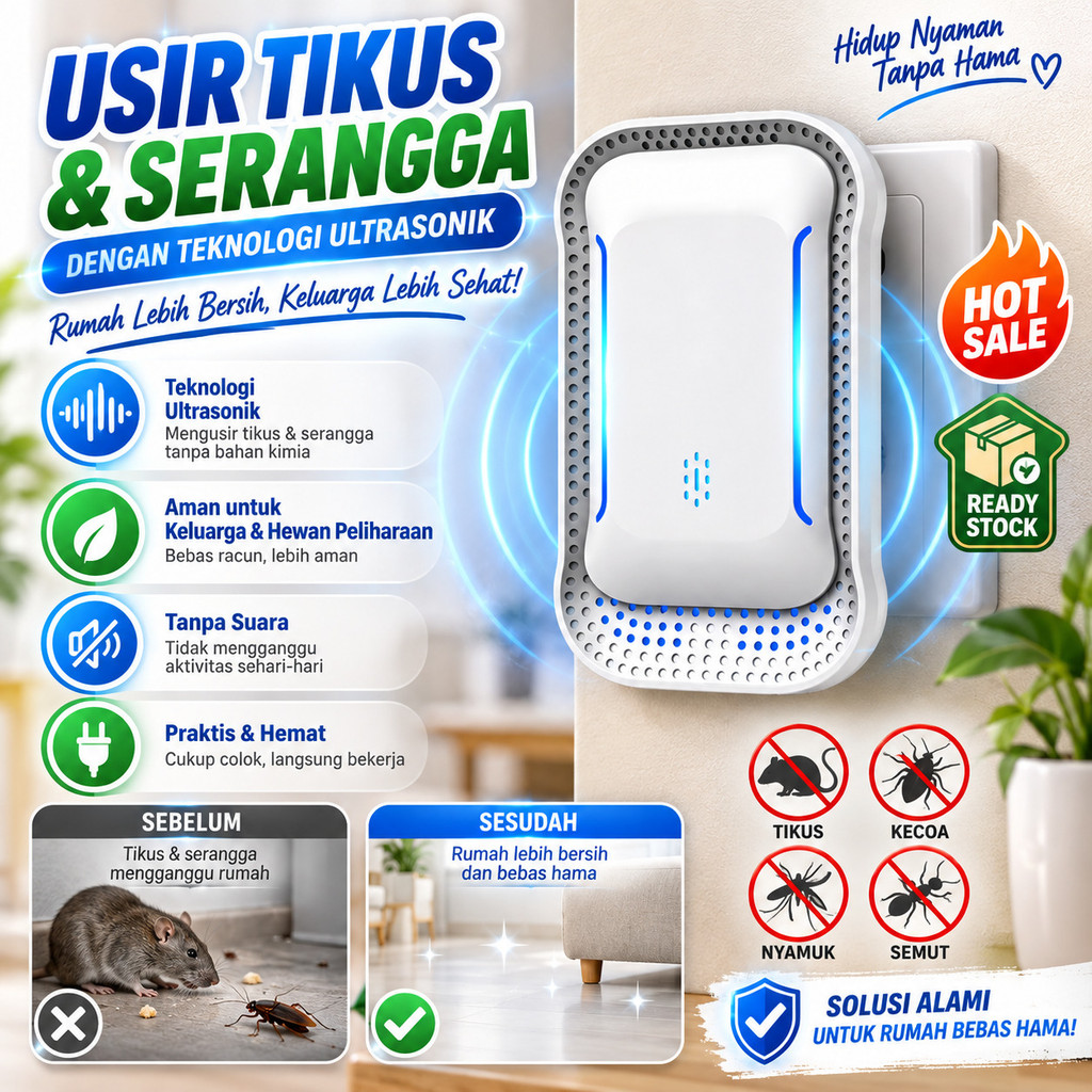 [Anti Hama Pengusir Tikus Ultrasonik] Promo Pengusir Hama Elektronik | Alat Pengusir Tikus Smart | P