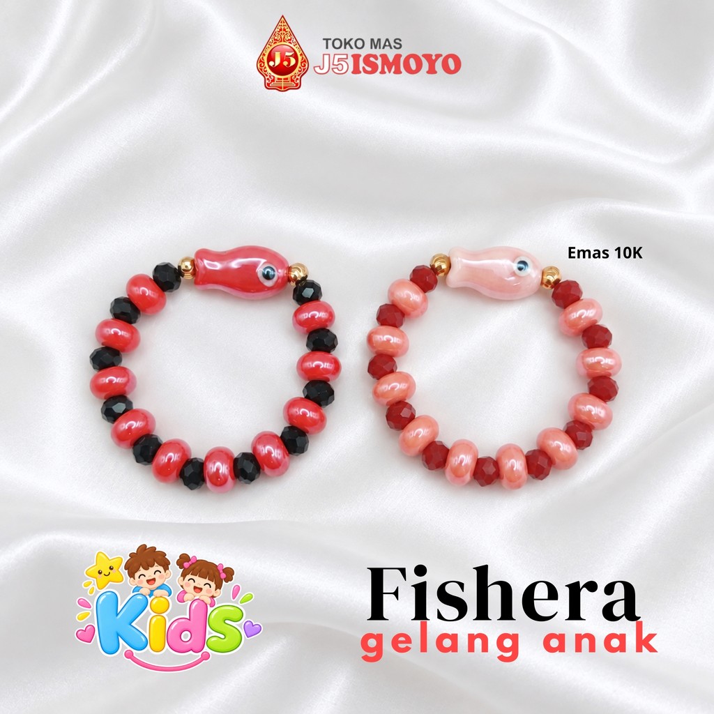 Gelang Anak Kristal Kombinasi Emas Mas Asli Model Fishera J5 Ismoyo