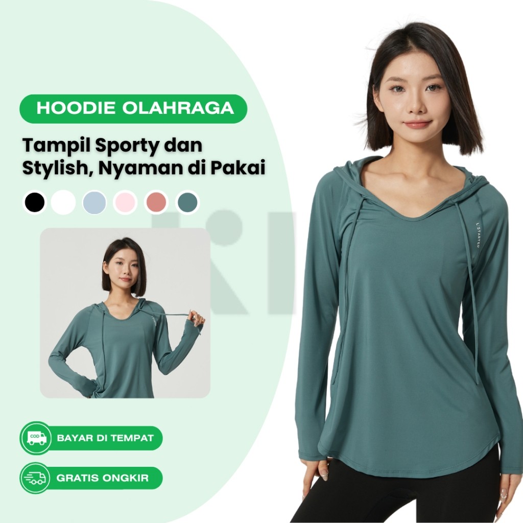 GERALSIR KKTOP Hoodie Sport Hijab Wanita | Jaket Lengan Panjang UPF50+ Slim Fit Stylish Gym Outfit (