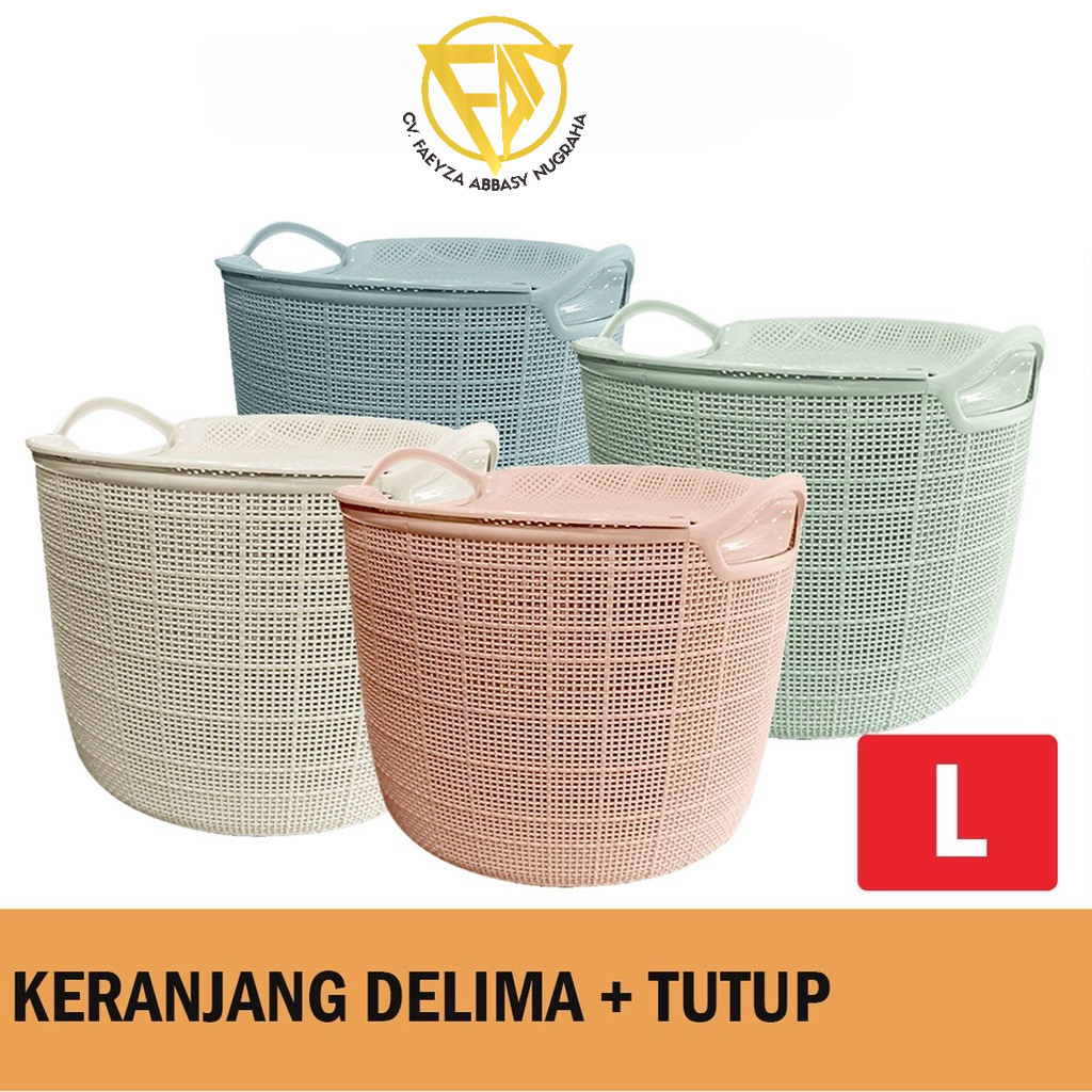 PROMO HEMAT - CLIO Storage Basket Delima L + Tutup Motif Anyaman - Keranjang Serbaguna //keranjang l