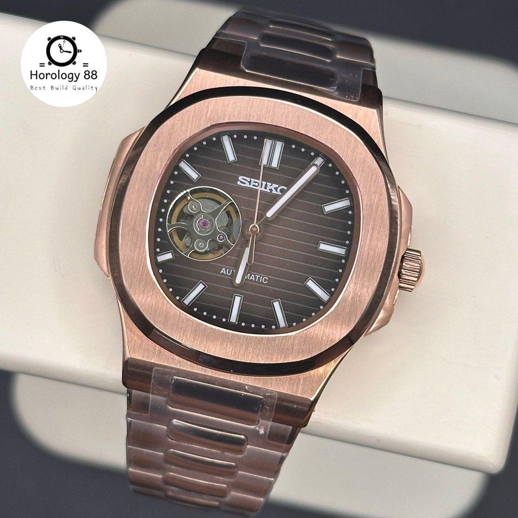 Seiko Naut Choco Rosegold NH38 Open Heart Automatic Exclusive