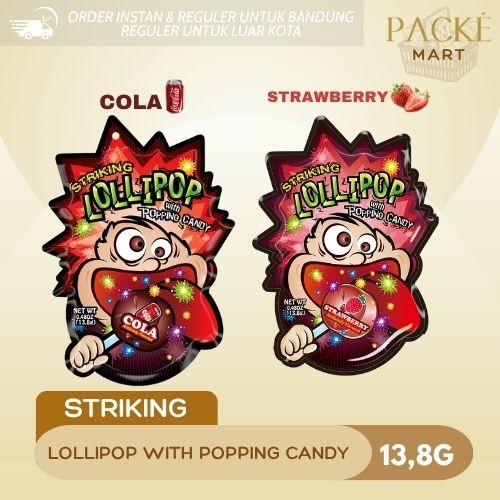 Striking Lollipop With Popping Candy 13,8g / Rasa Cola / Rasa Strawberry / Permen Pletak Pletok / Pe