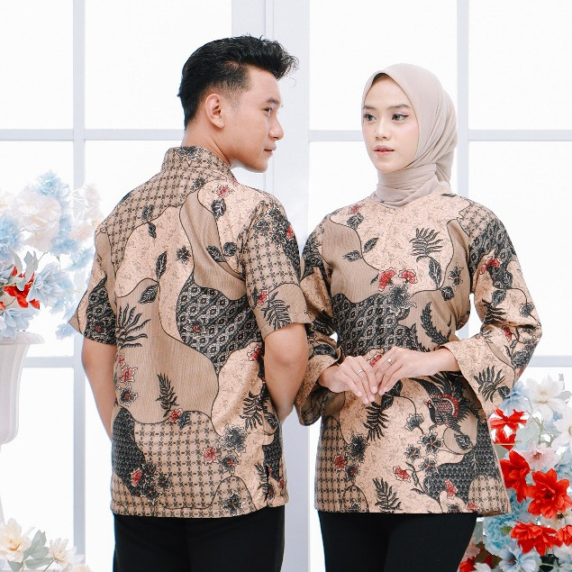 BATIK TRUSMI Set Couple Blouse Batik dan HEM Batik Rale Cokelat MR