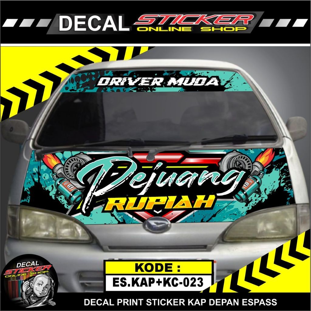 Stiker Kap Depan + Kaca Atas Espass Pickup Decal Mobil Variasi Pejuang Rupiah