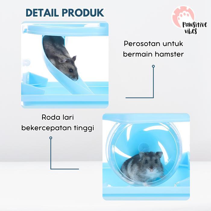 Kandang Hamster Akrilik Transparan - Kandang Hamster 2 Tingkat Lengkap - Pink