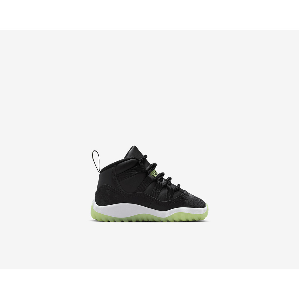 Sepatu Basket Anak Nike Jordan 11 Retro Black Barely Volt Toddler (TD) IB1380-001