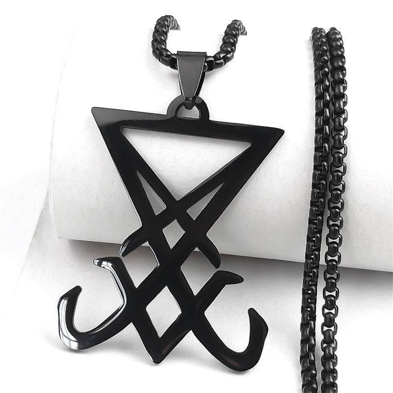 Sigil Church of Satan Stainless Steel Statement Necklace  Seal of Lucifer LaVey Hidden Devil Long Ne