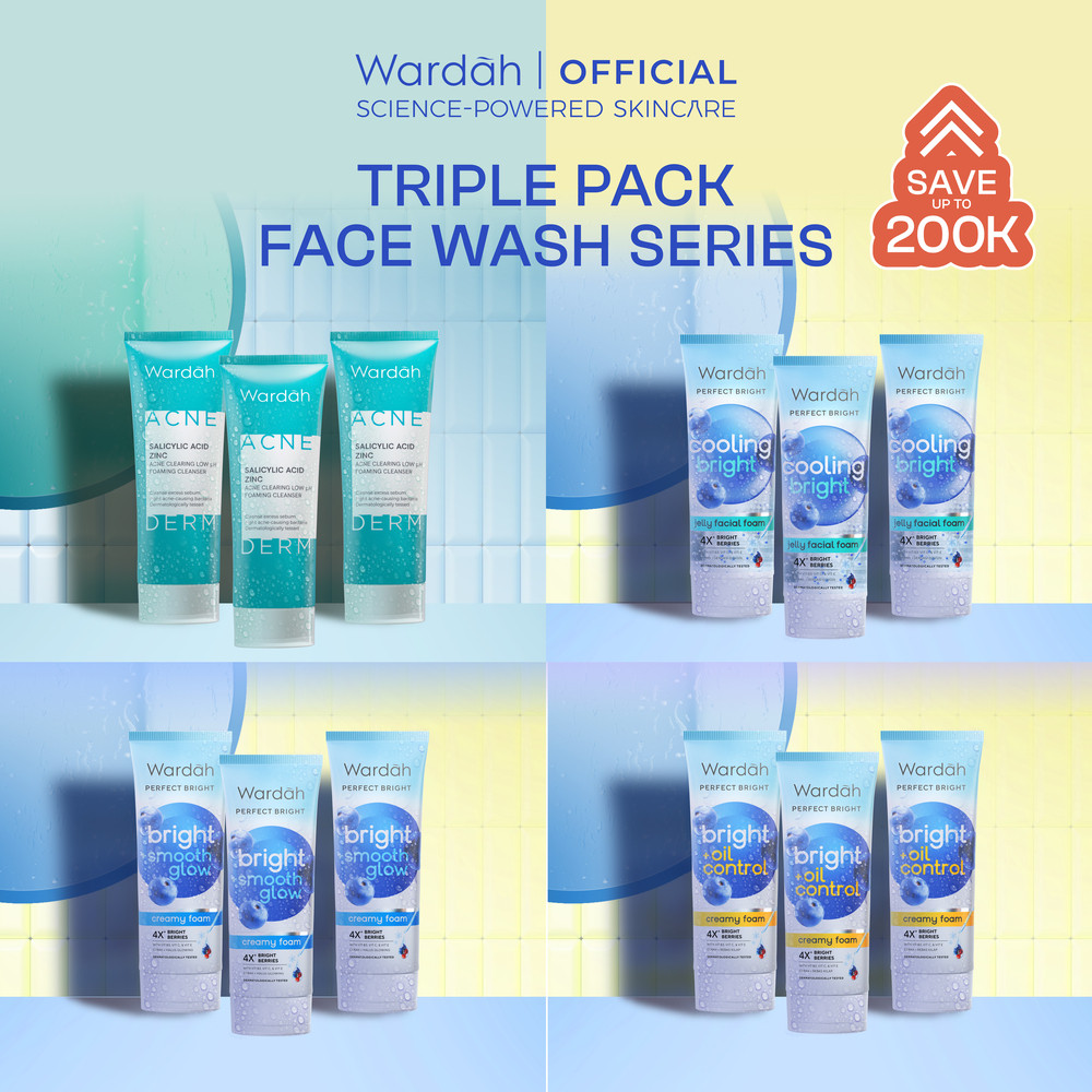 Wardah Face Wash All Series [TRIPLE PACK: LEBIH HEMAT]  - Perfect Bright Oil Control, Perfect Bright