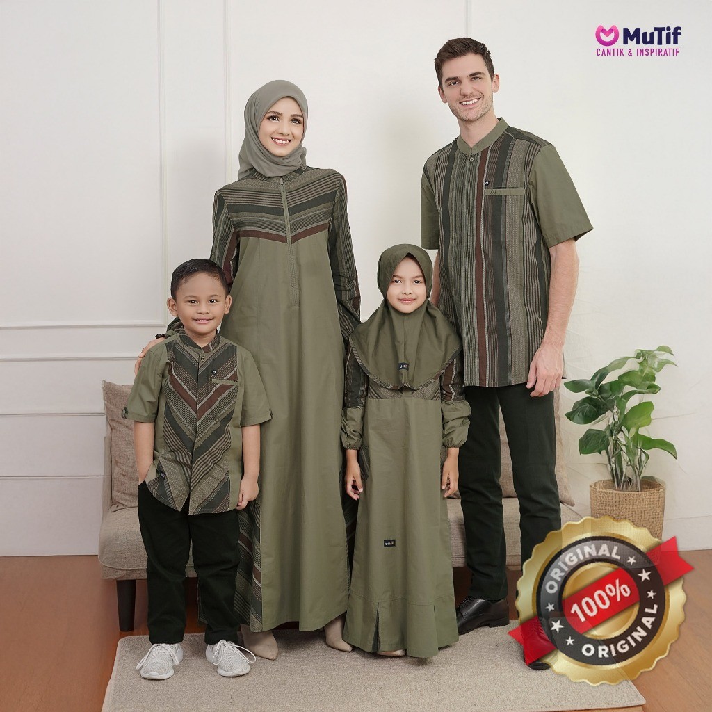MUTIF Sarimbit Akhtarina Akhtar Hijau Olive Branch Katun Motif Garis Stripe Baju Couple Keluarga Mus