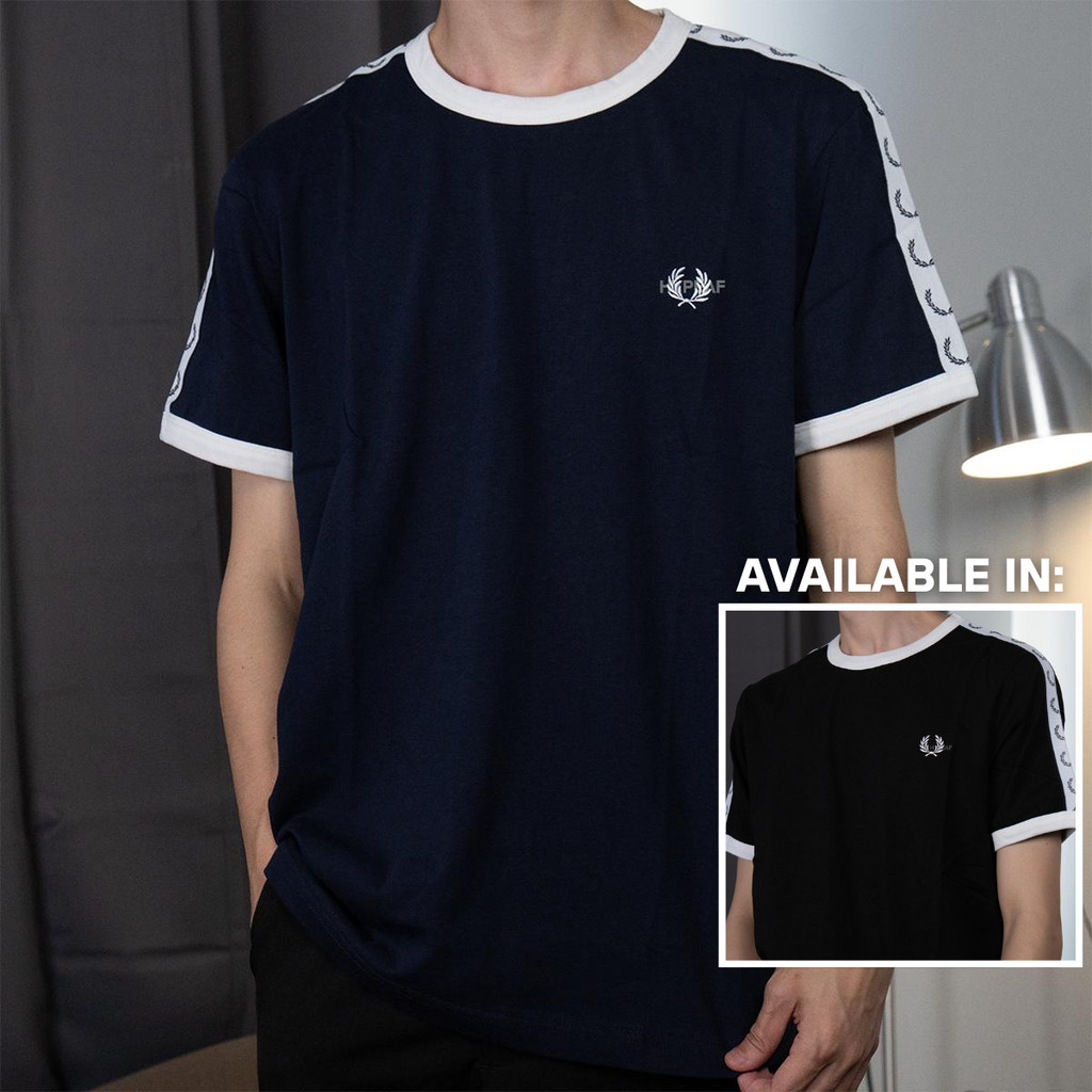 FRED PERRY Black Tee - Taped Ringer [ 100% original ]