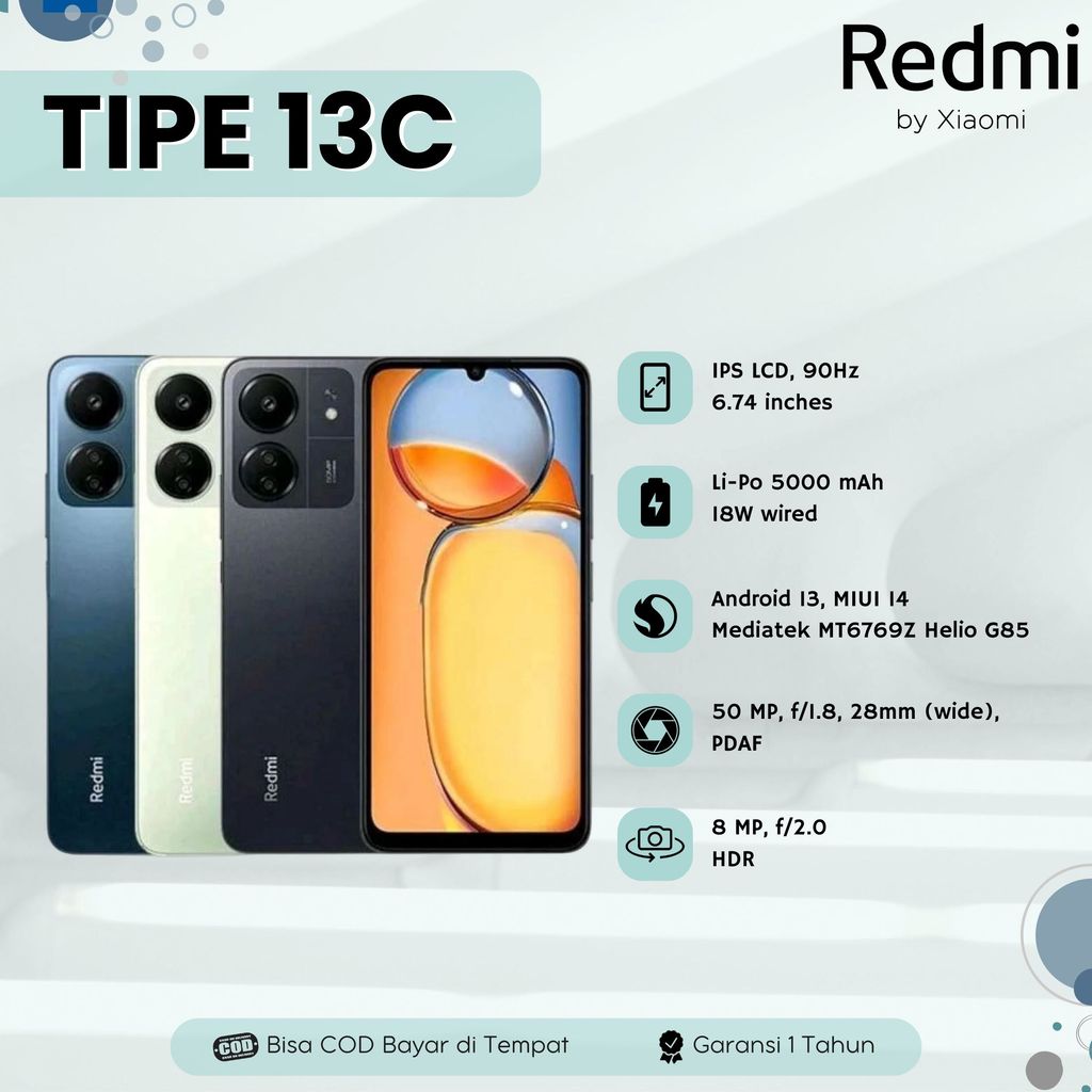 HP XIAOMI REDMI 13C RAM 8+256GB Smartphone Android GARANSI