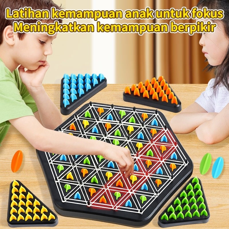 Triangle Multiplayer Puzzle Board Game Puzzle Segitiga Catur Rantai Geometris Interactive Mainan