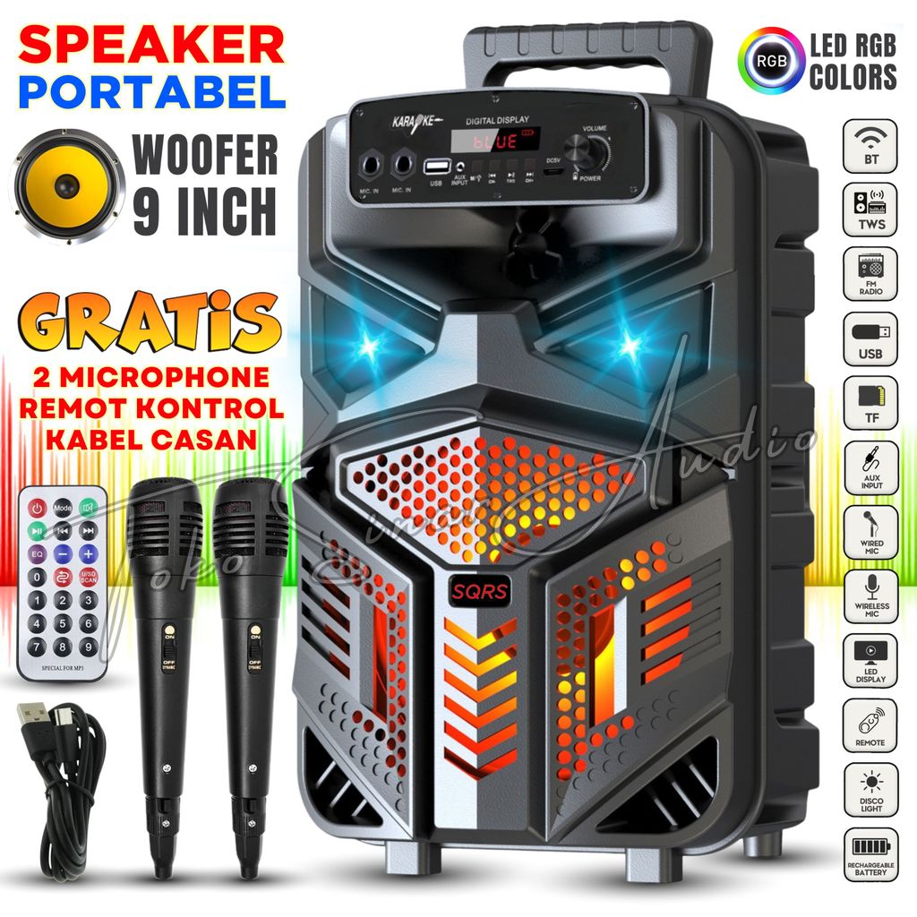{CID} MURAH BANGET Speaker Bluetooth Full Bass 9 Inch Karoake / Salon Bluetooth Full Bass SQRS 888 M
