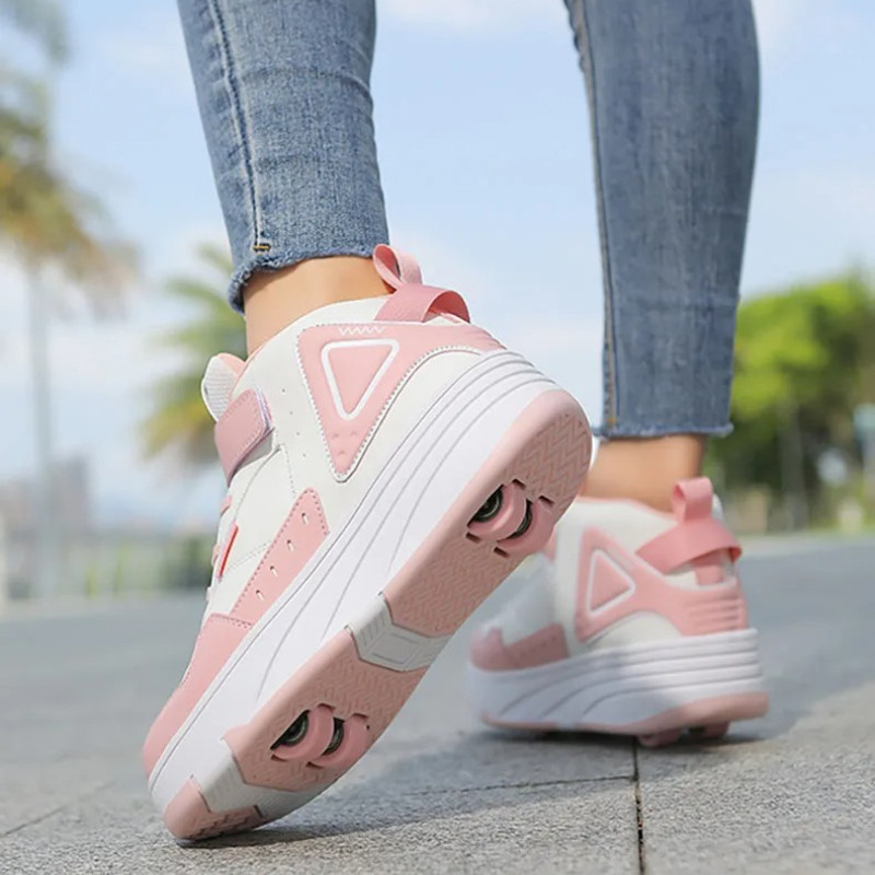 Roller Skates Shoes with Wheels Trendy Cool Middle Top Roller Skate Shoes for Boys Girls Breathable 