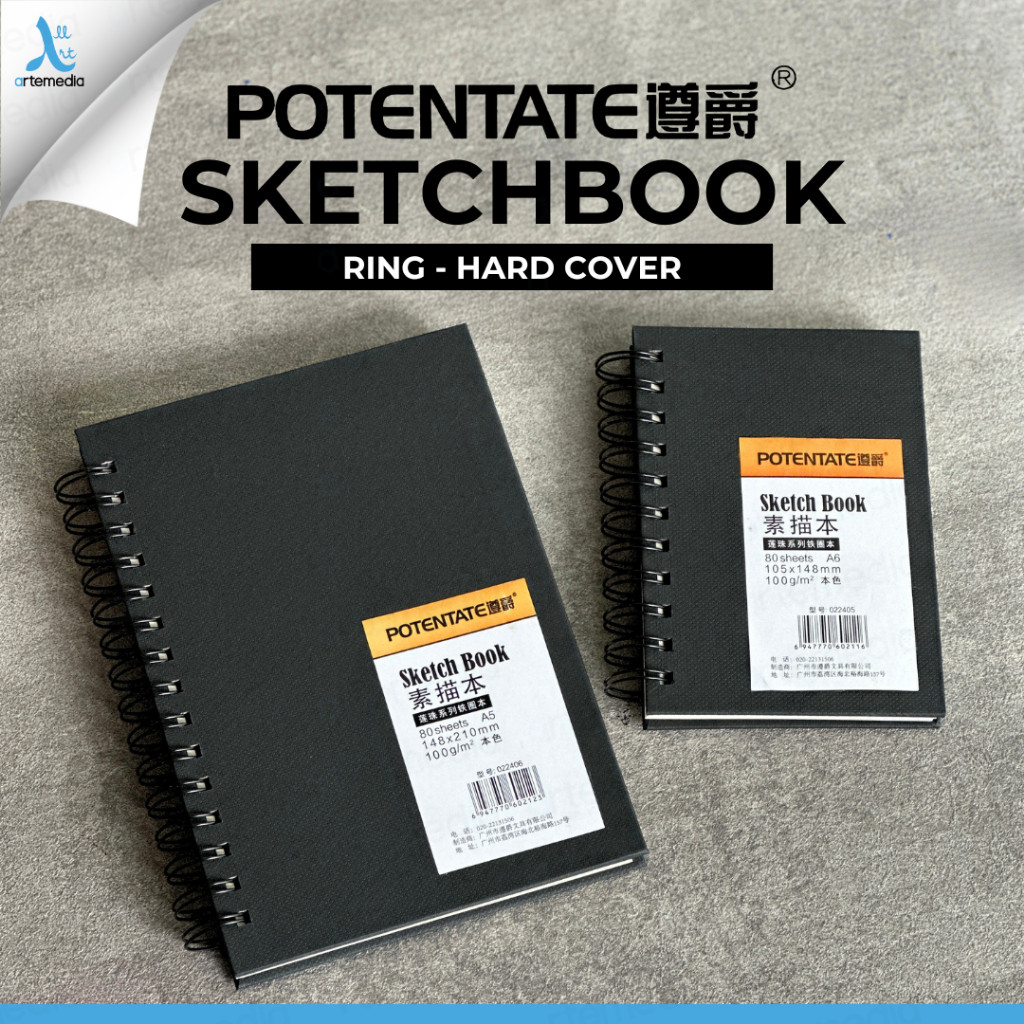 Potentate Hard Cover A5/A6 Sketchbook Spiral 100gsm for Drawing & Illustration | Buku Sketsa 220 Hal