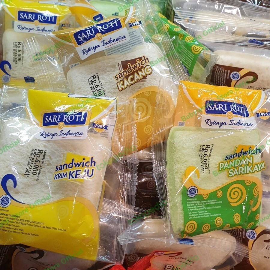 Sari Roti Sandwich Roti Dengan Isian Rasa Coklat / Kacang / Keju / Pandan Srikaya / Blueberry / Klas