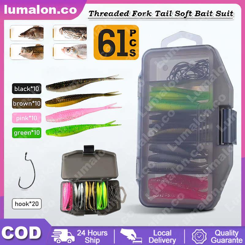 Ready 61Pcs Umpan Pancing Ikan Softlure Soft Lure Casting Umpan Soft Lure Bait Komplit Fishing Lure