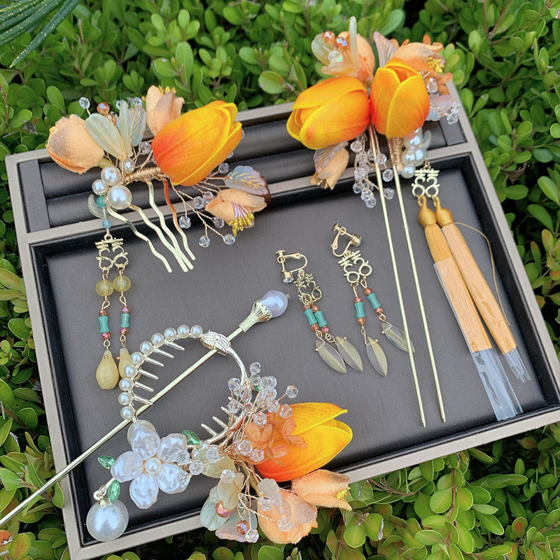 Hiasan Kepala Pengantin Xiuhe Setelan Hanfu Xiuhe Rumbai Pernikahan Cina