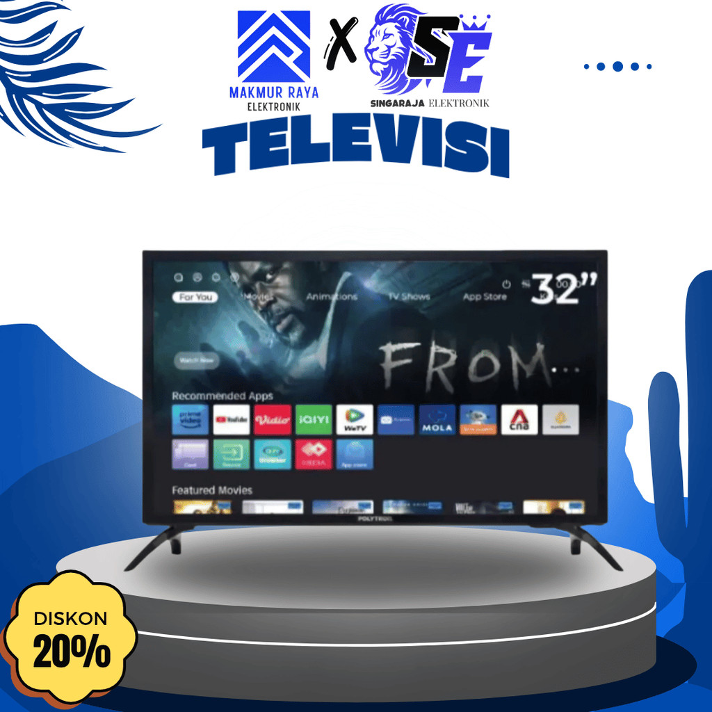 Smart TV Polytron 32 Inch PLD 32CV2269 Digital LED TV Wifi Youtube Netflix Resmi