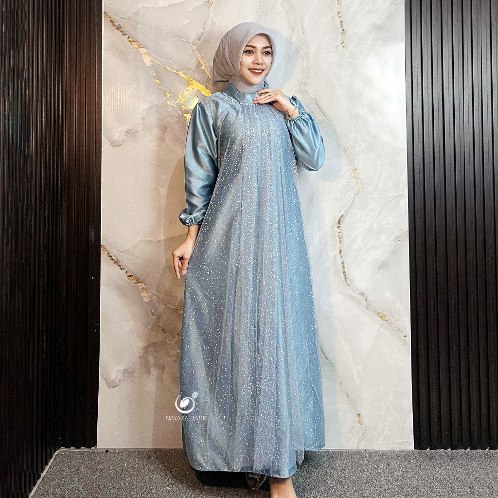 newNAYAKA BATIK - Maxi Dress Noella Dress Lebaran 2026 Terbaru Gamis Roberto Carvalli Kombinasi Tull