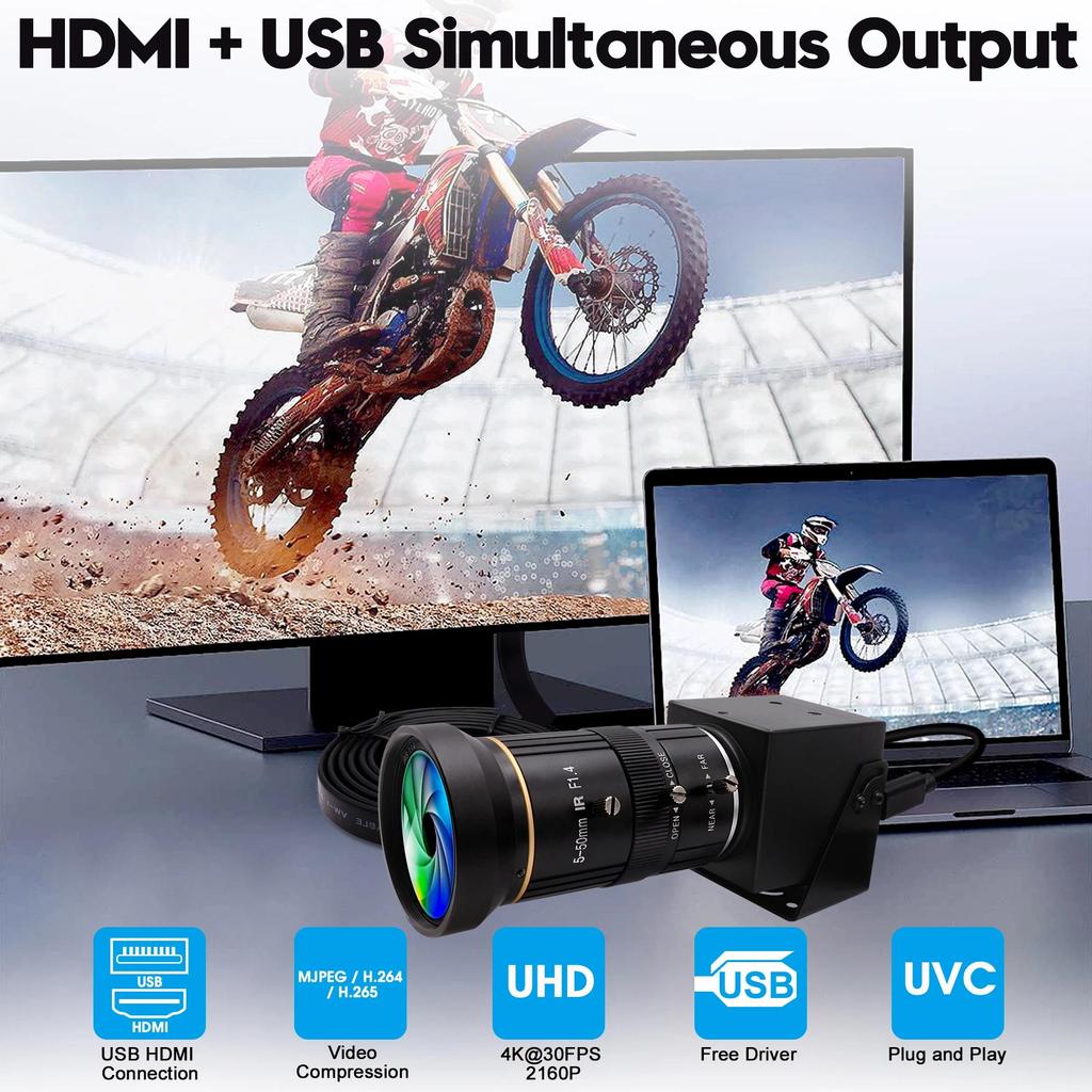 ELP 4K HDMI USB Industrial Camera CS 5-50mm Lens 10X Optical Zoom 2X Digital Zoom 4K Webcam for Busi
