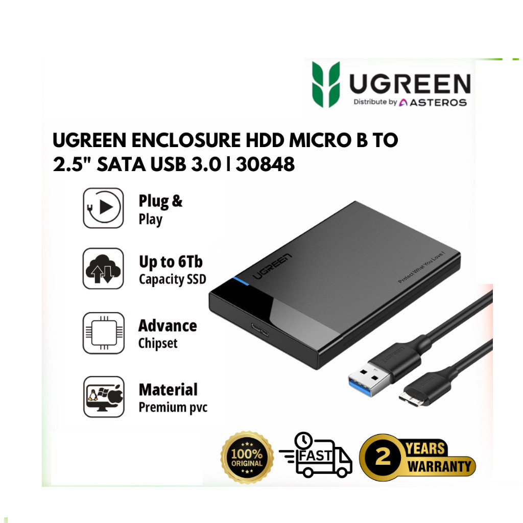 UGREEN Enclosure USB-A to 2.5" SATA Enclosure (USB 3.0) - US221 PN 30848