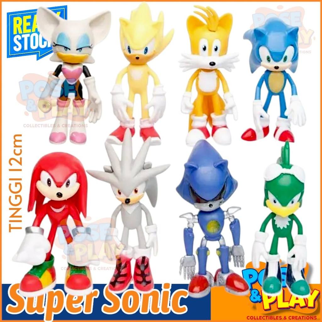 VIRAL Set 8 Pcs Mainan Figure Sonic Tails Knuckles Metal Sonic Tinggi 12cm