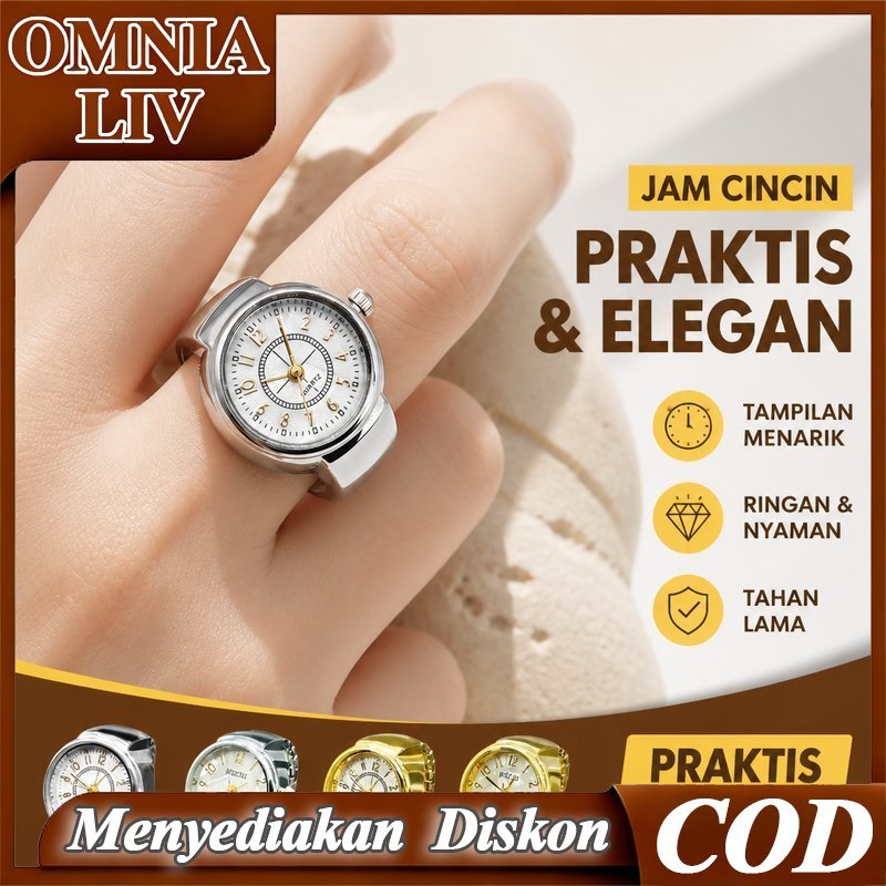 Jam Tangan Cincin Digital Unisex Warna Emas Perak Jam Jari Retro Mini Quartz