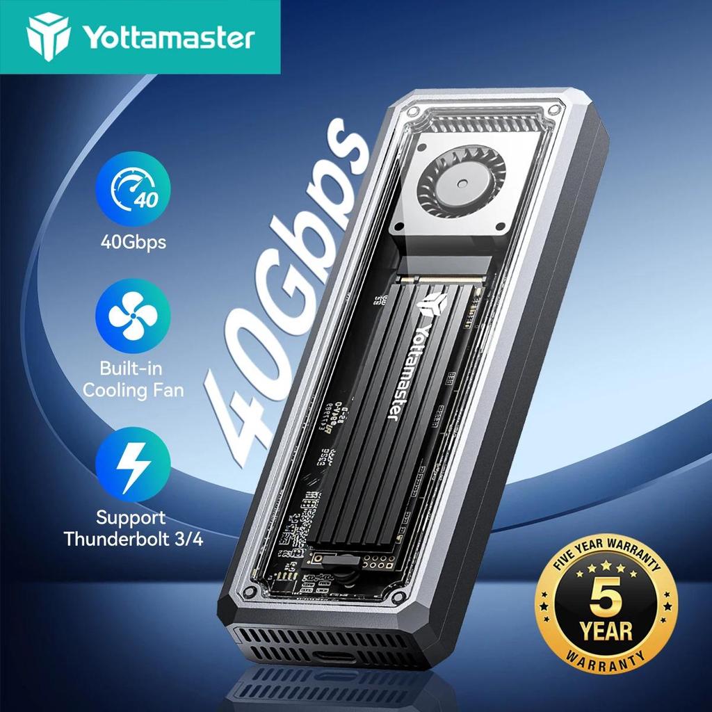 Yottamaster Kotak SSD NVMe M.2 USB4 Transparan 40Gbps, Enclosure Hard Drive Eksternal, Kompatibel de