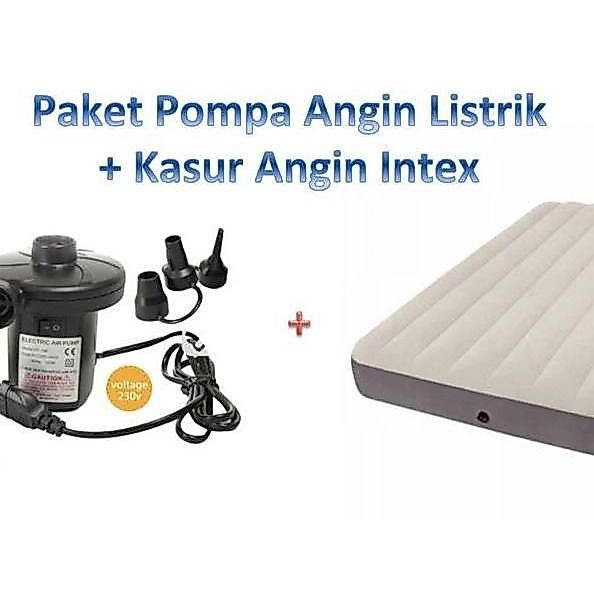 PAKET Pompa Angin Listrik + Kasur Angin Intex Durabeam Twin 64707