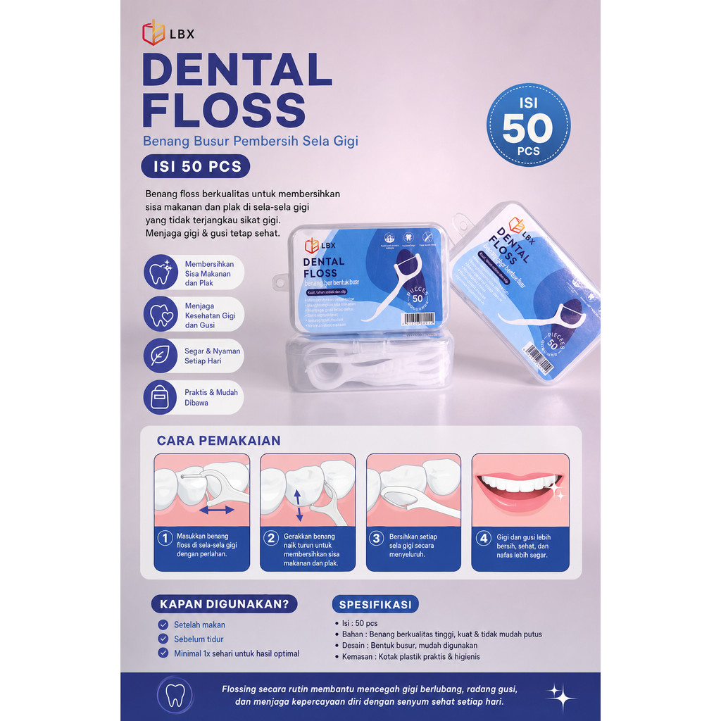 Dental floss benang Busur tusuk gigi pembersih sela gigi LBX isi 50