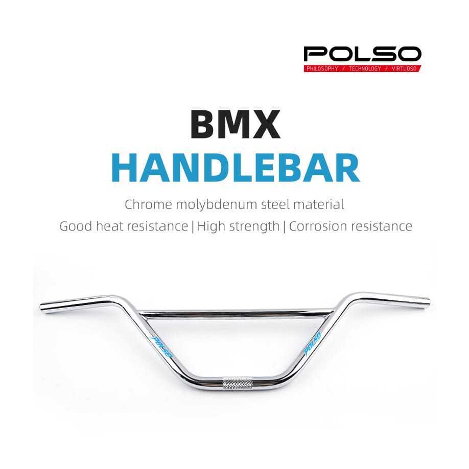 Foto POLSO HB07 BMX Handlebar Stang Glossy Silver and Black Middle Tube 22.2mm Diameter Handle bar for BMX Bike Chrome CrMo 4130