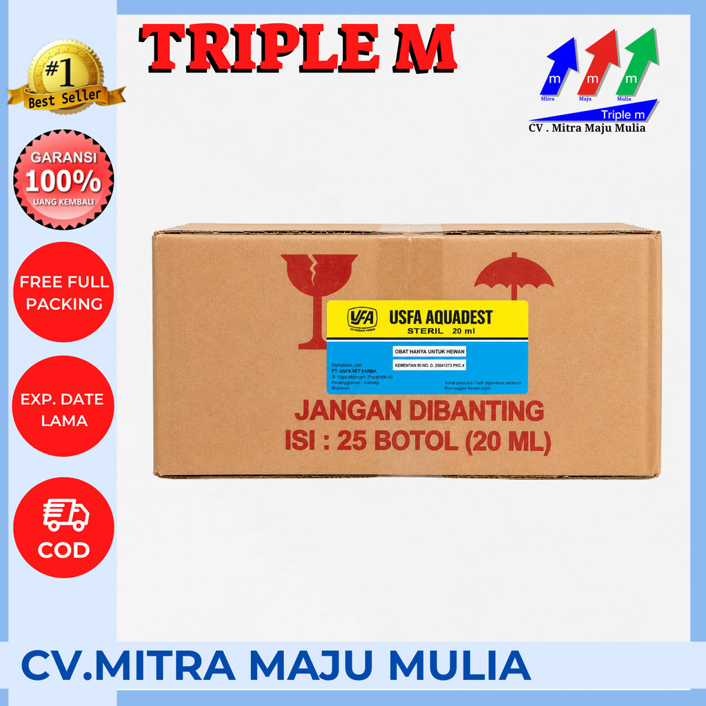 USFA AQUADEST 20 ML 1 BOX ISI 25 PCS - Aquades Air Steril Destilated Water untuk Pelarut Vaksin & Pe