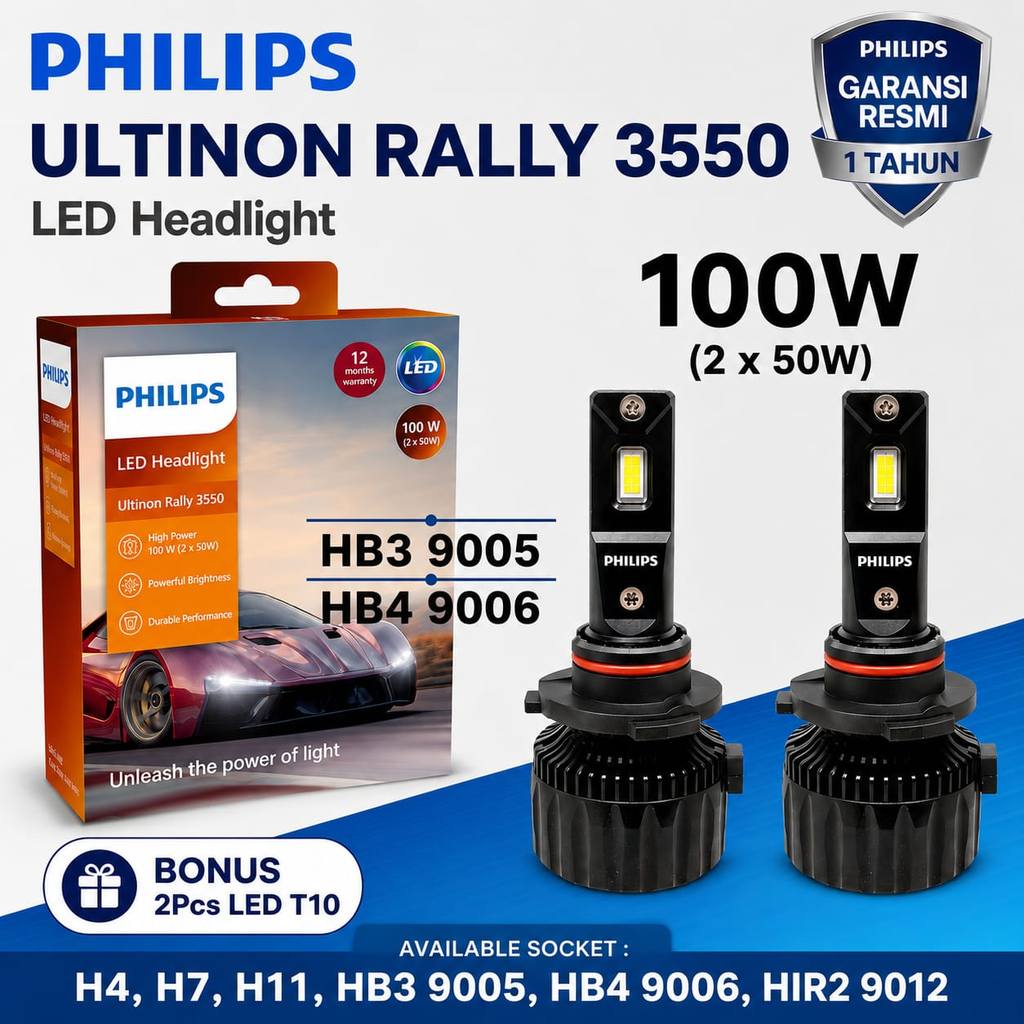 LED Philips HB3 9005 HB4 9006 Ultinon Rally Lampu LED Mobil 100W 9000L
