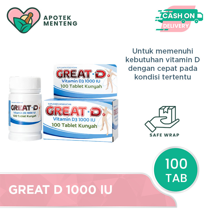 Great D 1000 IU 100 Tablet - Tablet Kunyah Vitamin D3 1000 IU