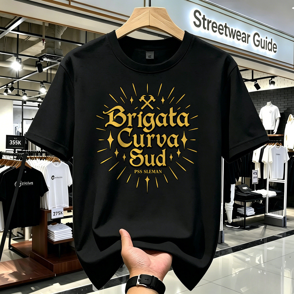 Kaos Brigata Curva Sud Pss Sleman Desain Tipografi Emas Distro Original T Shirt Premium Trendy