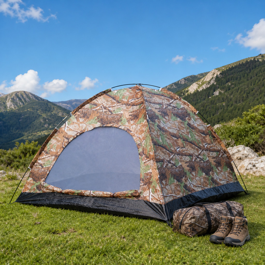Tenda Camping Camo JY-50 Dome Waterproof 4-5 Orang Frame Fiber Loreng Tenda Gunung Outdoor Kemah