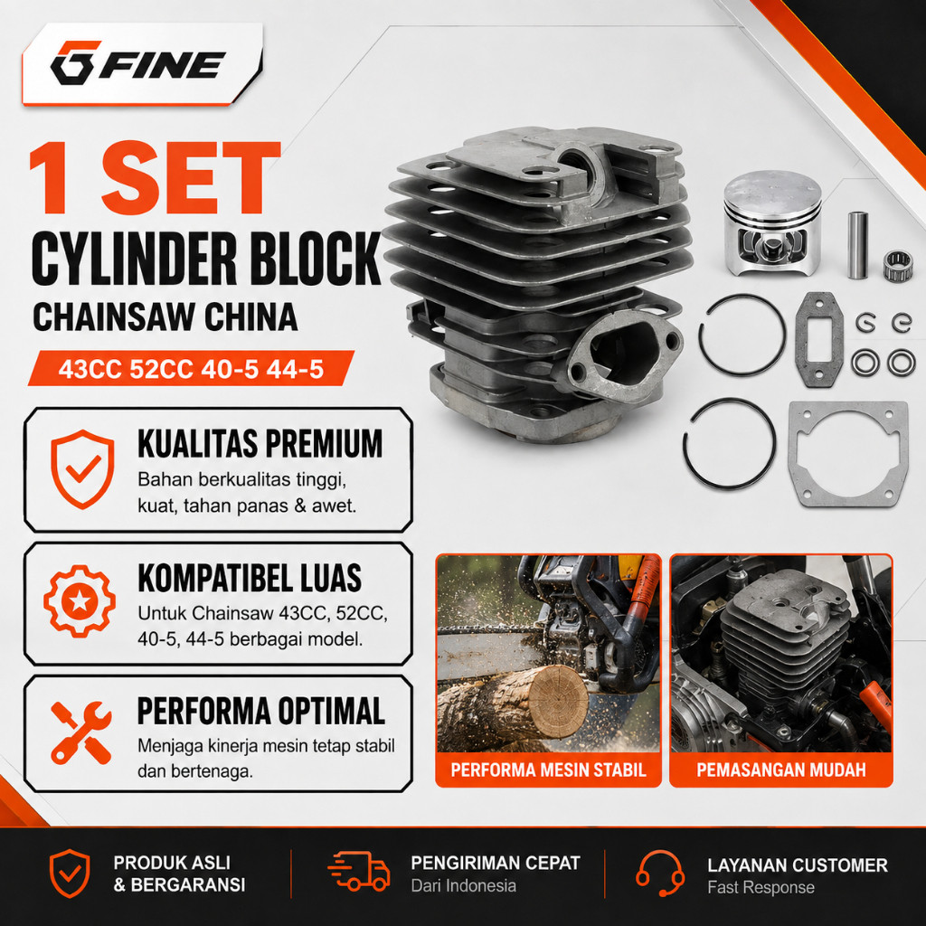 CVGiri Cylinder Block Assy Komplit Blok Chainsaw 58cc+paking kop diameter 45.2mm Chainsaw komplit
