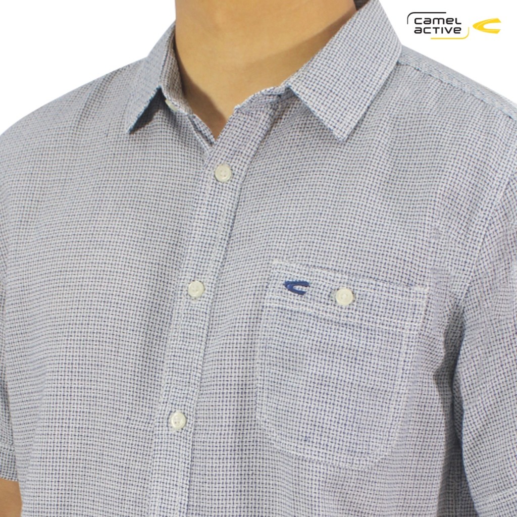 camel active Men's Cotton Dobby Motif Short Sleeve Shirt