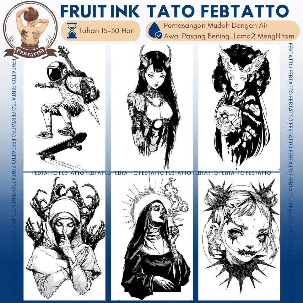 FRUIT INK TERBARU Stiker Tato Temporer Tahan 1 BULAN 10,5x18cm Tatto Temporary Semi Permanent astron