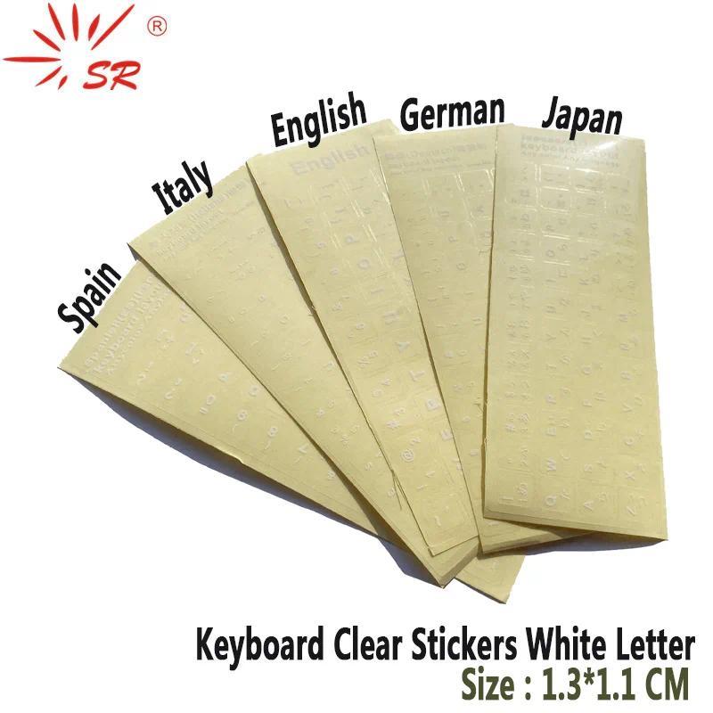 SR Clear Smooth Keyboard Stickers Letter 6 Language Russian German Spain Italy English Japan for Com